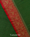 Bottle Green Striped Pure Crepe Silk Handloom Saree