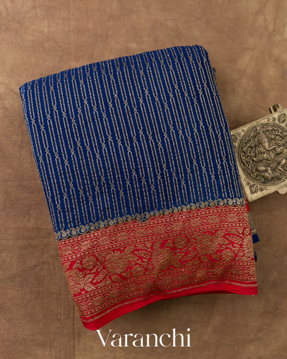 Navy Blue Striped Pure Crepe Silk Handloom Saree