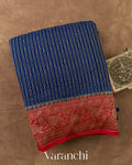 Navy Blue Striped Pure Crepe Silk Handloom Saree