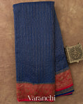 Navy Blue Striped Pure Crepe Silk Handloom Saree