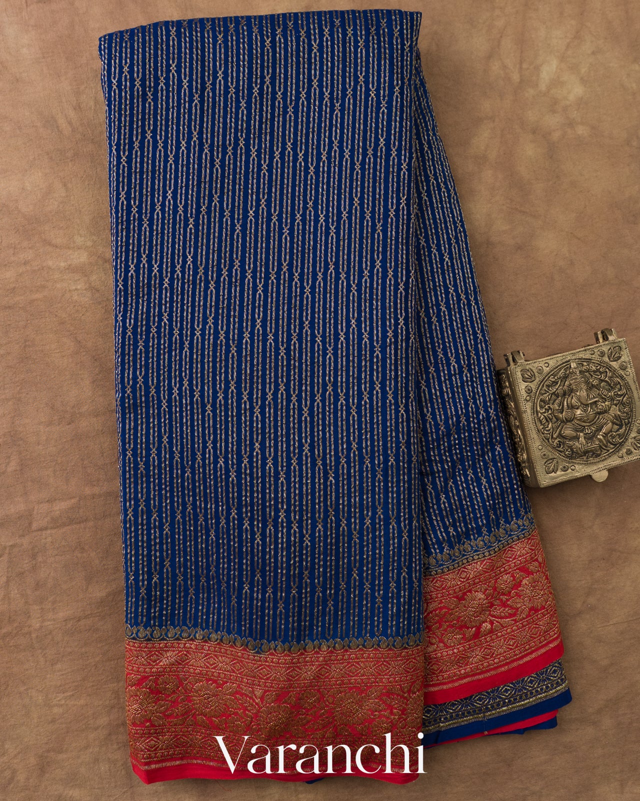 Navy Blue Striped Pure Crepe Silk Handloom Saree