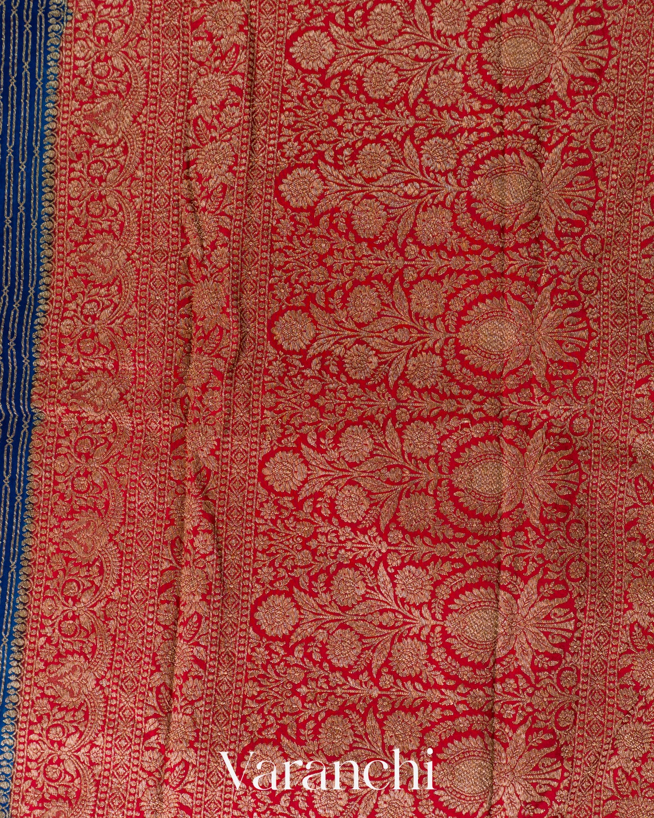 Navy Blue Striped Pure Crepe Silk Handloom Saree