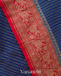 Navy Blue Striped Pure Crepe Silk Handloom Saree