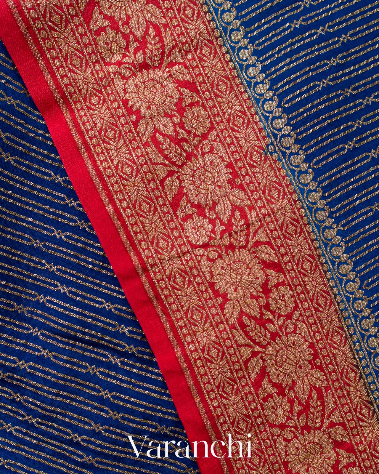Navy Blue Striped Pure Crepe Silk Handloom Saree