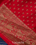 Navy Blue Striped Pure Crepe Silk Handloom Saree