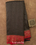 Black Striped Pure Crepe Silk Handloom Saree
