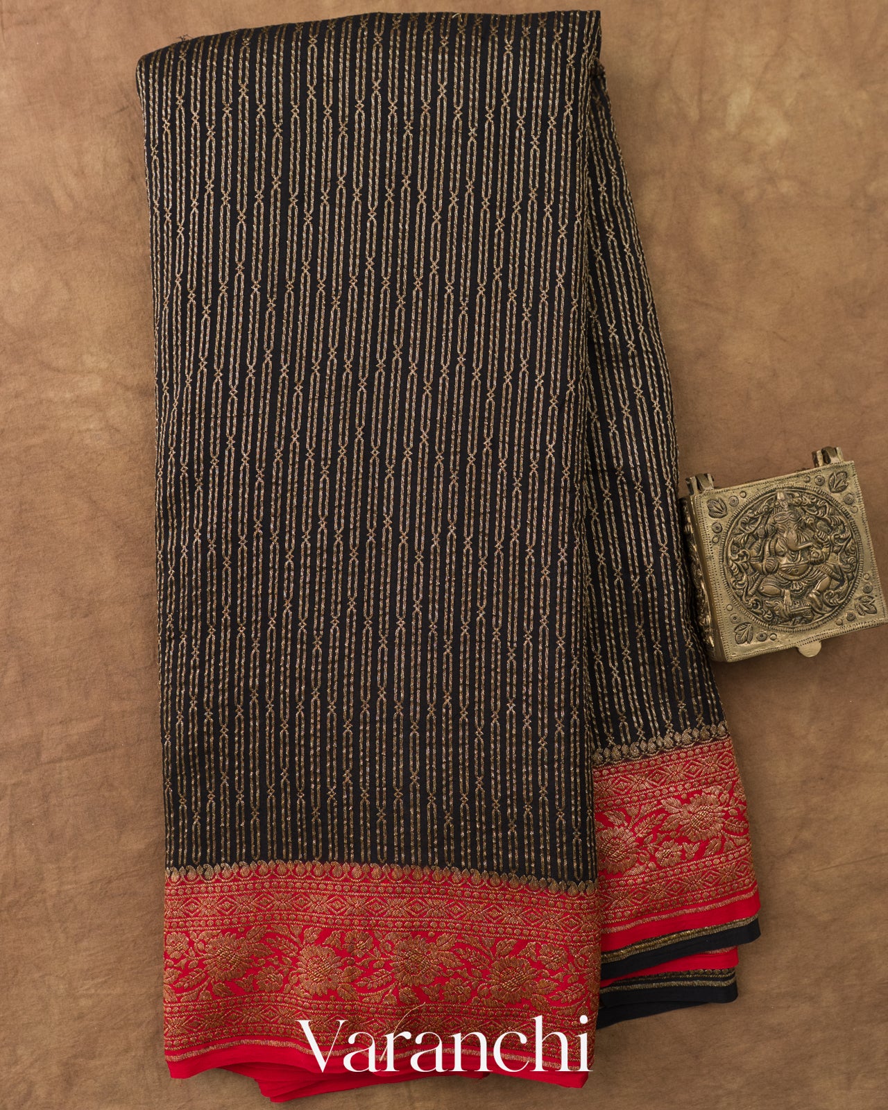 Black Striped Pure Crepe Silk Handloom Saree
