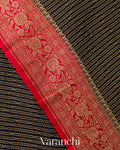 Black Striped Pure Crepe Silk Handloom Saree