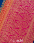 Peacock Blue Floral Bordered Pure Crepe Silk Handloom Saree