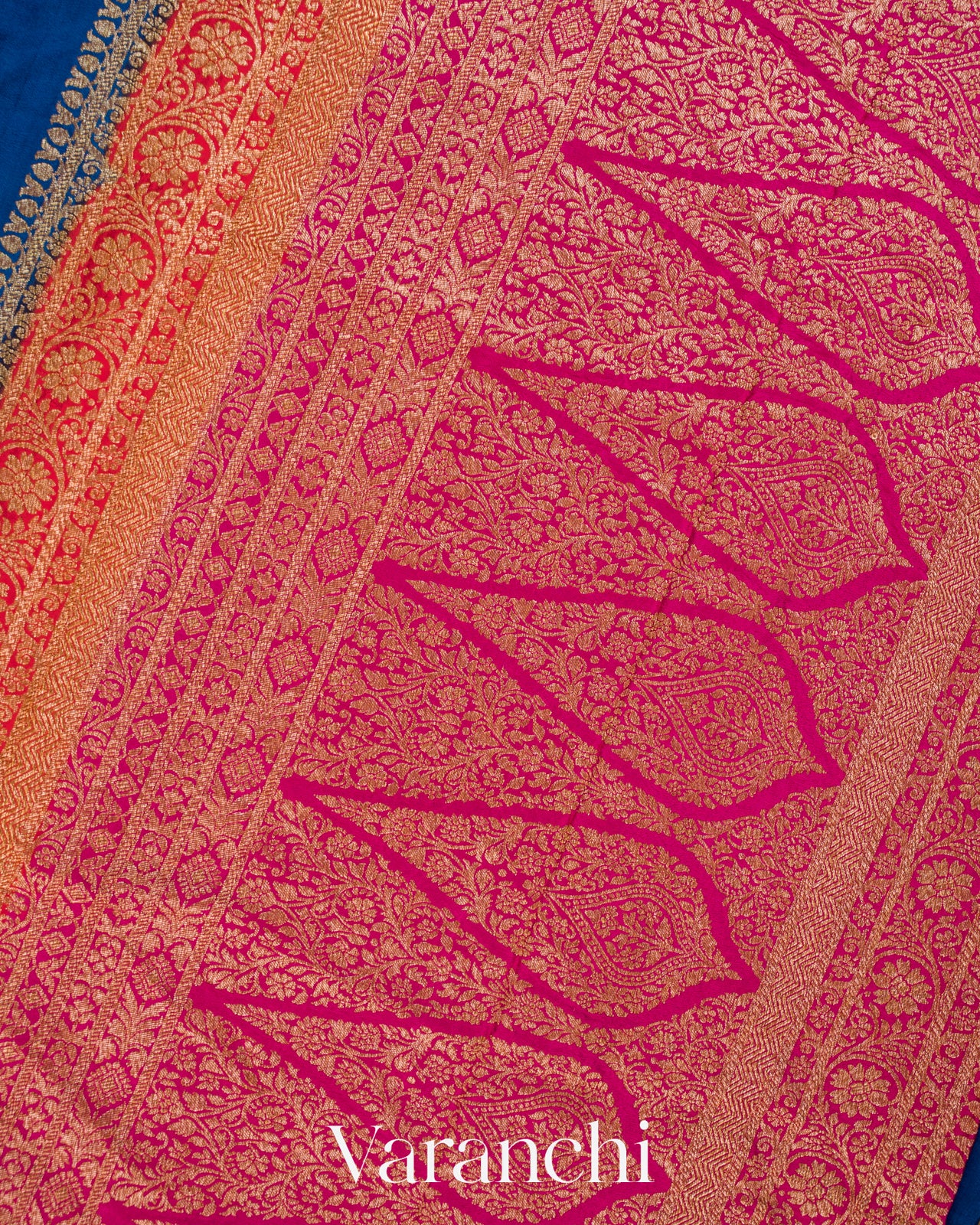 Peacock Blue Floral Bordered Pure Crepe Silk Handloom Saree