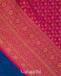 Peacock Blue Floral Bordered Pure Crepe Silk Handloom Saree