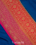 Peacock Blue Floral Bordered Pure Crepe Silk Handloom Saree