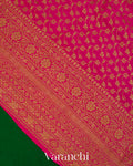 Bottle Green Floral Border Pure Crepe Silk Handloom Saree