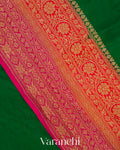 Bottle Green Floral Border Pure Crepe Silk Handloom Saree