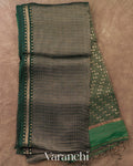 Bottle Green with Sequin Embroidery Pure Muslin Silk Handloom Saree