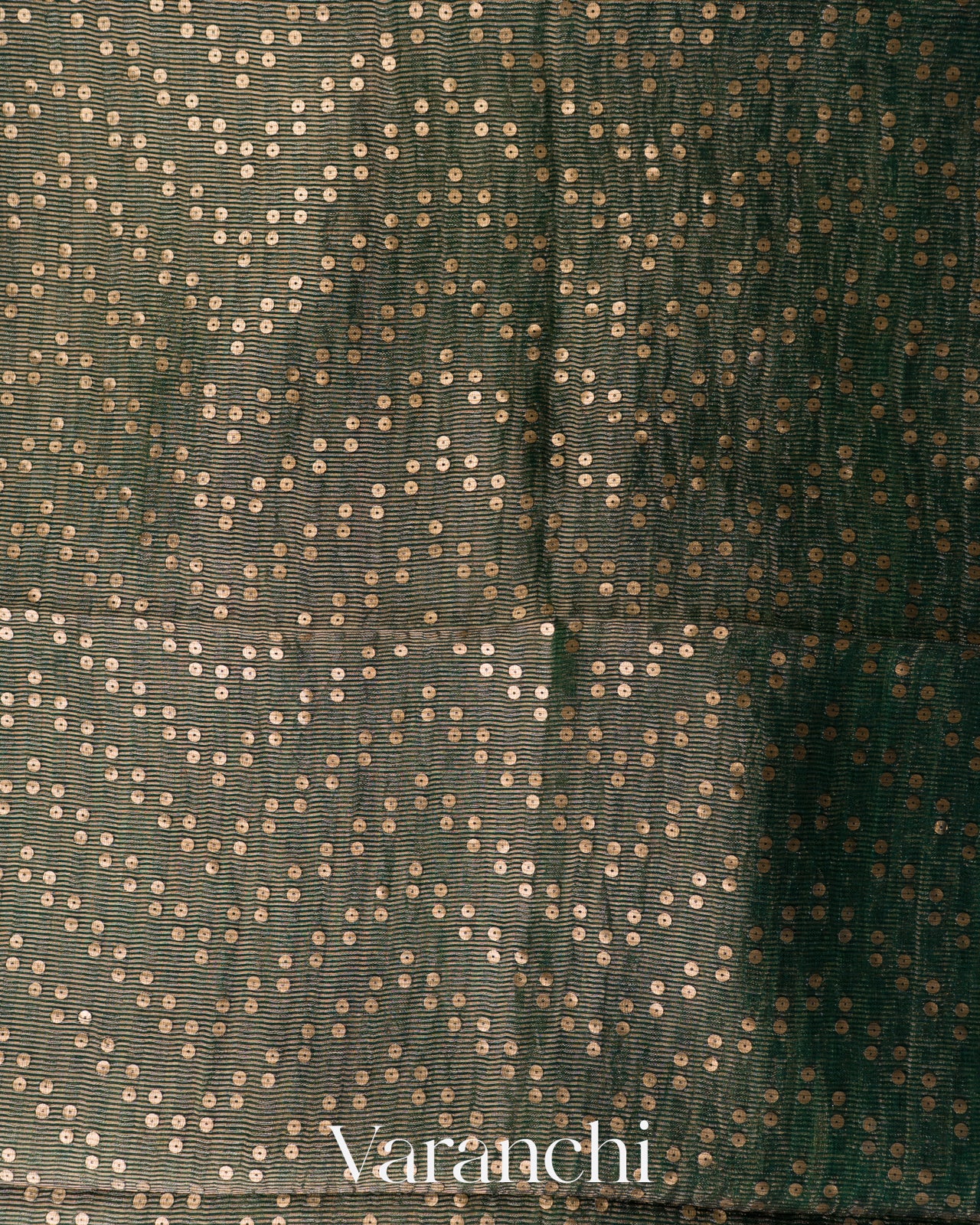 Bottle Green with Sequin Embroidery Pure Muslin Silk Handloom Saree
