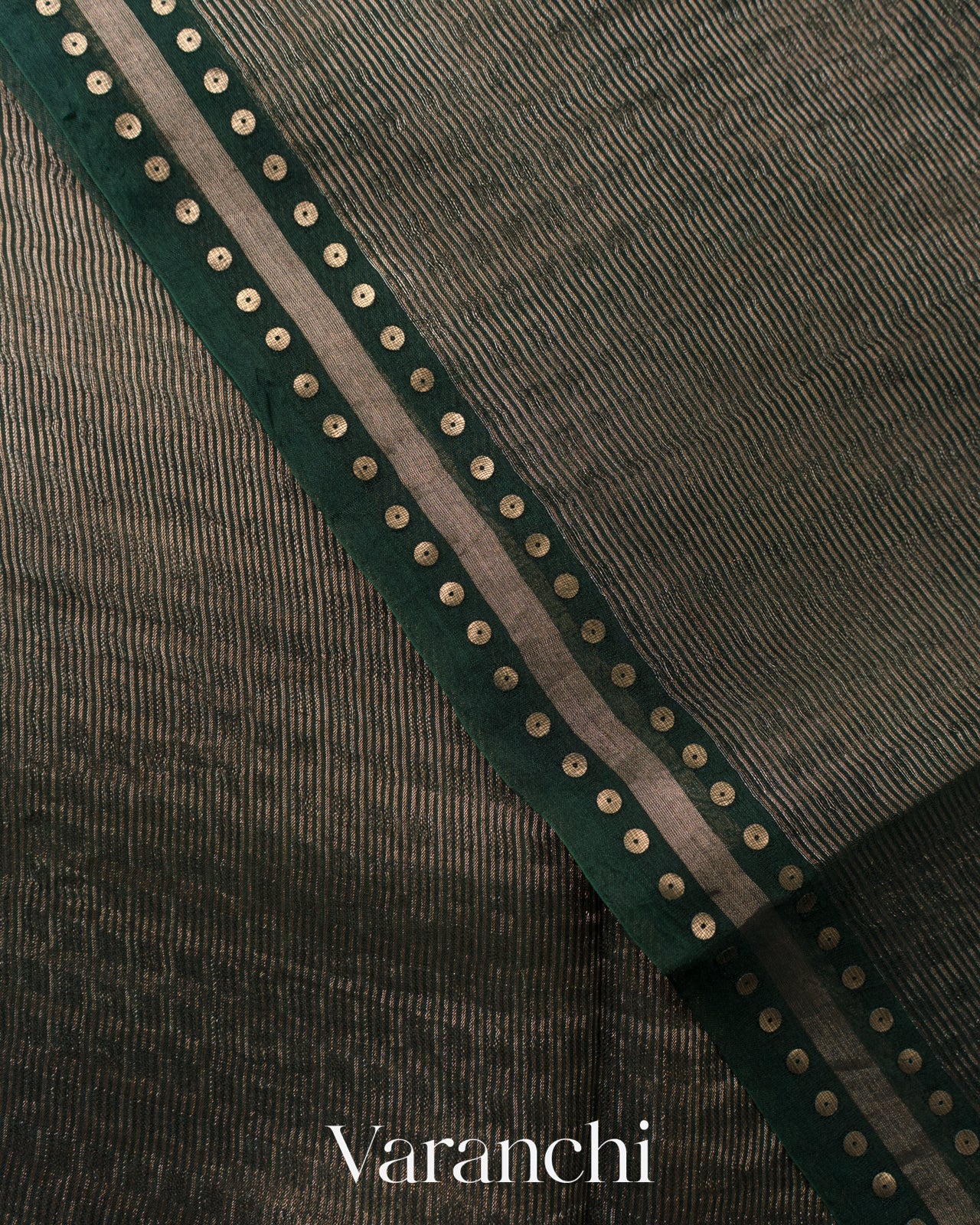 Bottle Green with Sequin Embroidery Pure Muslin Silk Handloom Saree