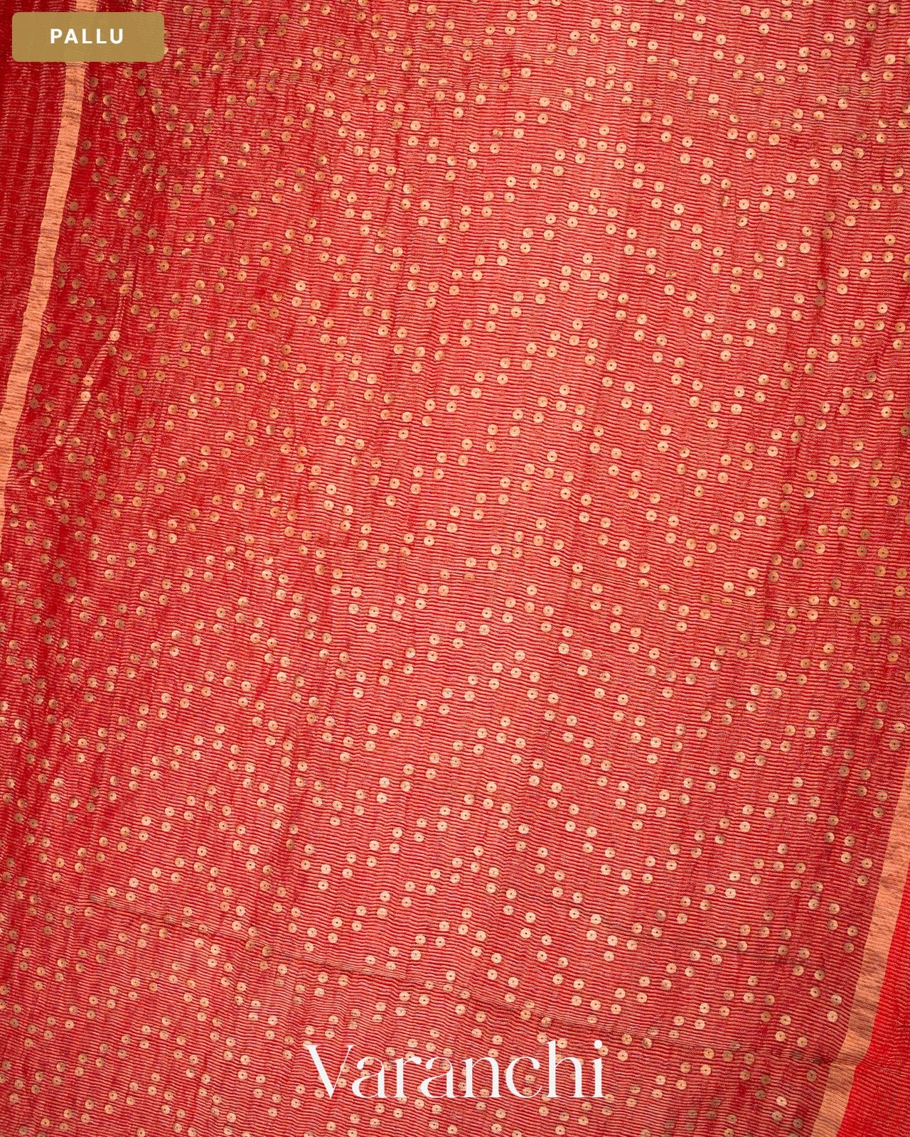 Coral Red with Sequin Embroidery Pure Muslin Silk Handloom Saree — Pallu