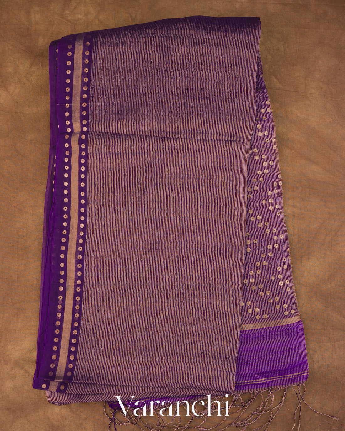 Violet with Sequin Embroidery Pure Muslin Silk Handloom Saree