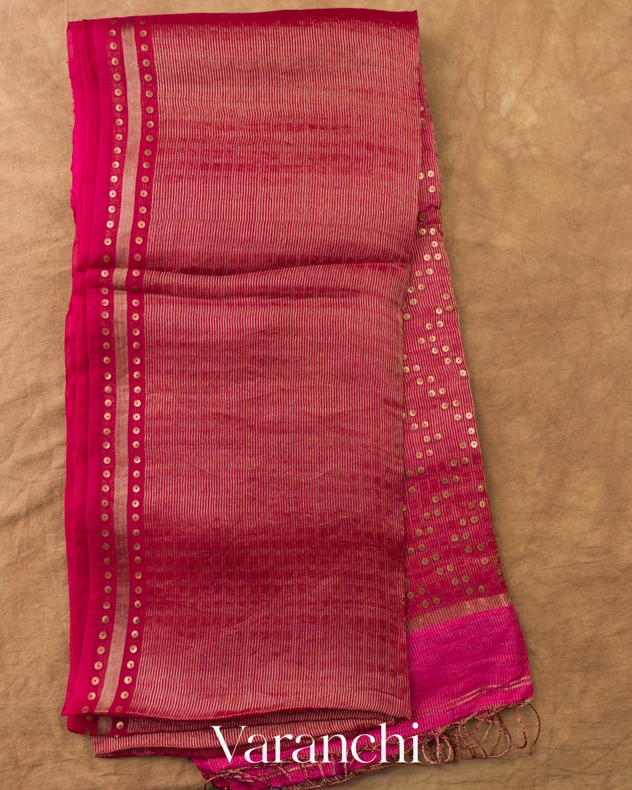 Rani Pink with Sequin Embroidery Pure Muslin Silk Handloom Saree