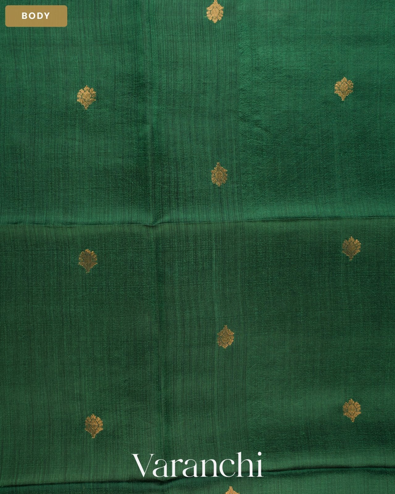 Dark Green Jamdani Pure Mulberry Silk Handloom Saree — Body