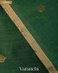 Dark Green Jamdani Pure Mulberry Silk Handloom Saree — Border