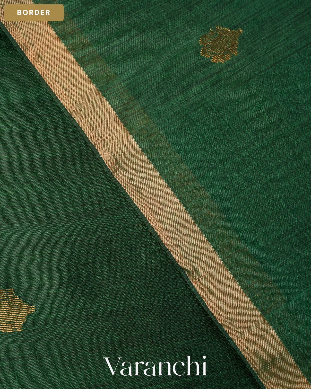 Dark Green Jamdani Pure Mulberry Silk Handloom Saree — Border