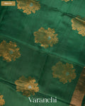 Dark Green Jamdani Pure Mulberry Silk Handloom Saree — Pallu