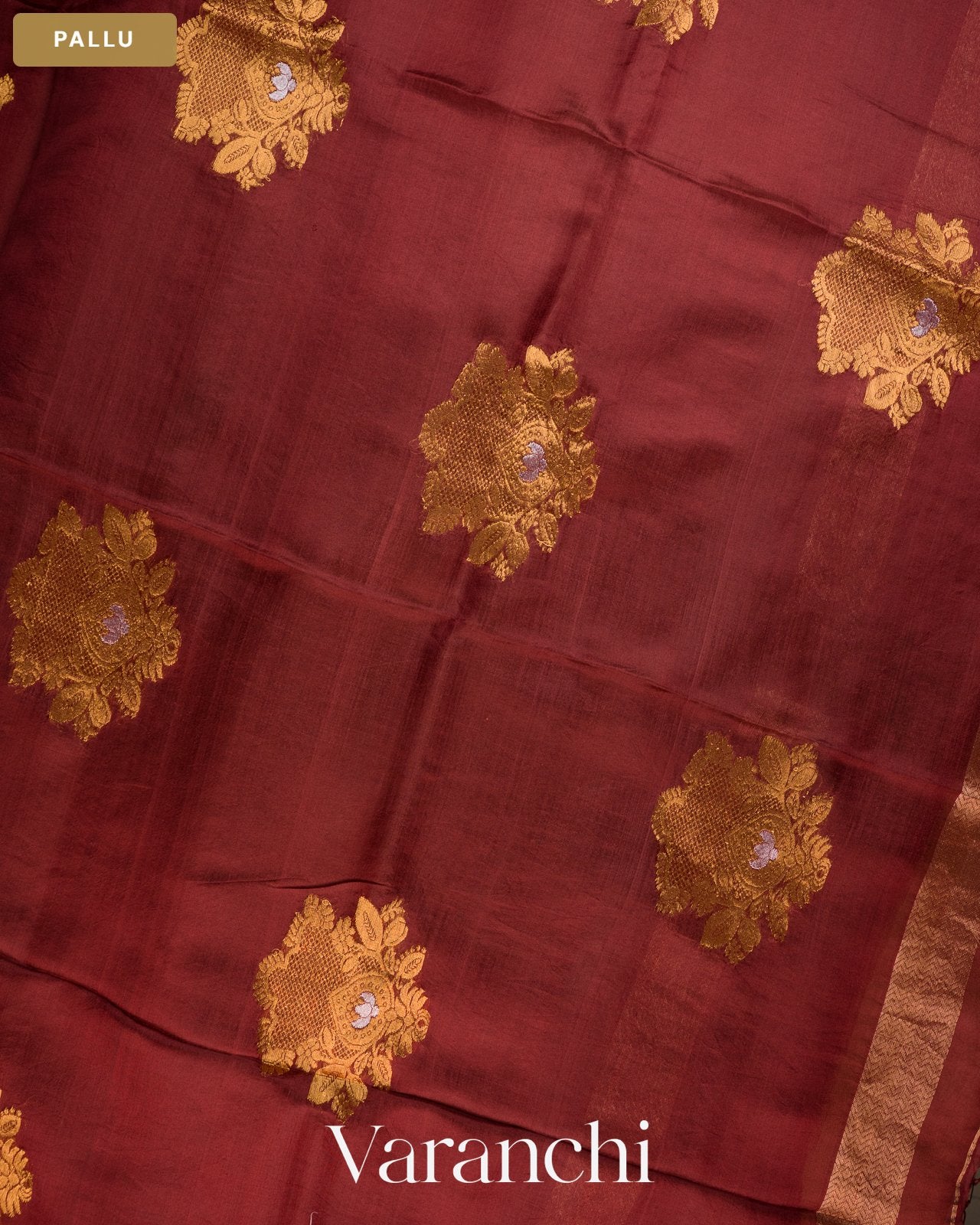 Deep Maroon Jamdani Pure Mulberry Silk Handloom Saree — Pallu