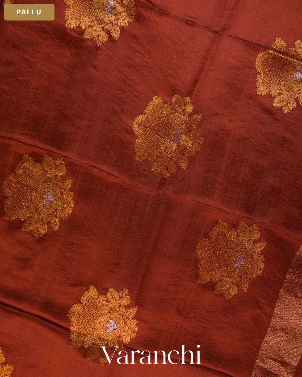 Metallic Brown Jamdani Pure Mulberry Silk Handloom Saree — Pallu