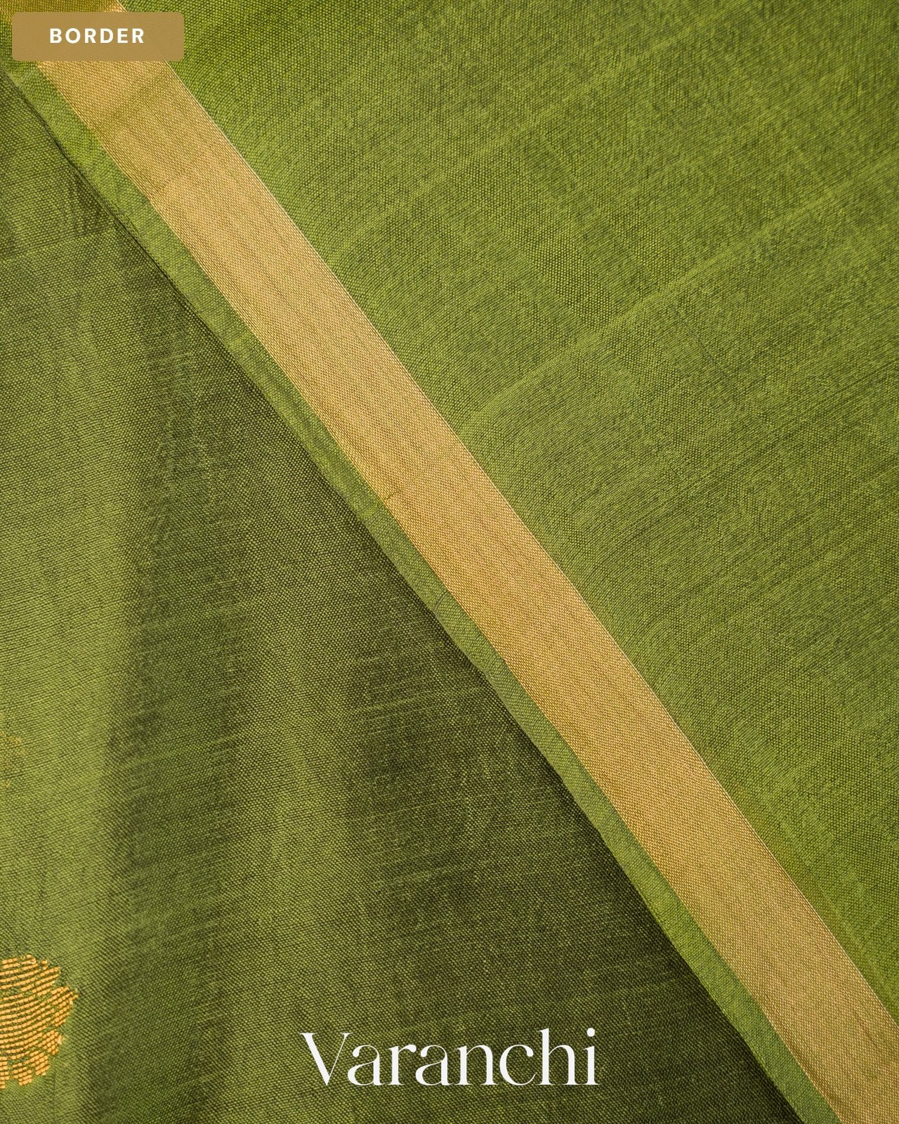 Leafy Green Jamdani Pure Mulberry Silk Handloom Saree — Border