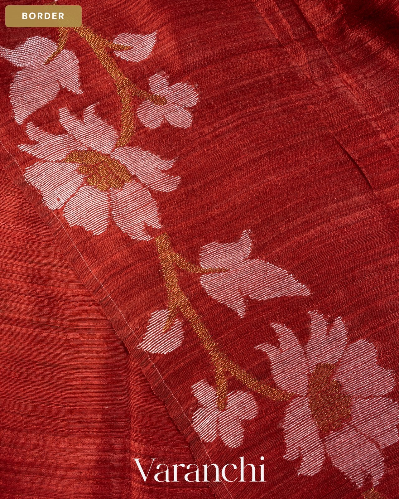 Brick Red Jamdani Pure Matka Tissue Silk Handloom Saree — Border