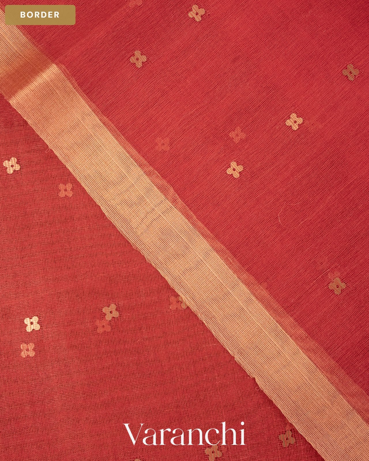 Coral Pink Sequin Jamdani Paithani Pallu Pure Muslin Silk Handloom Saree — Border