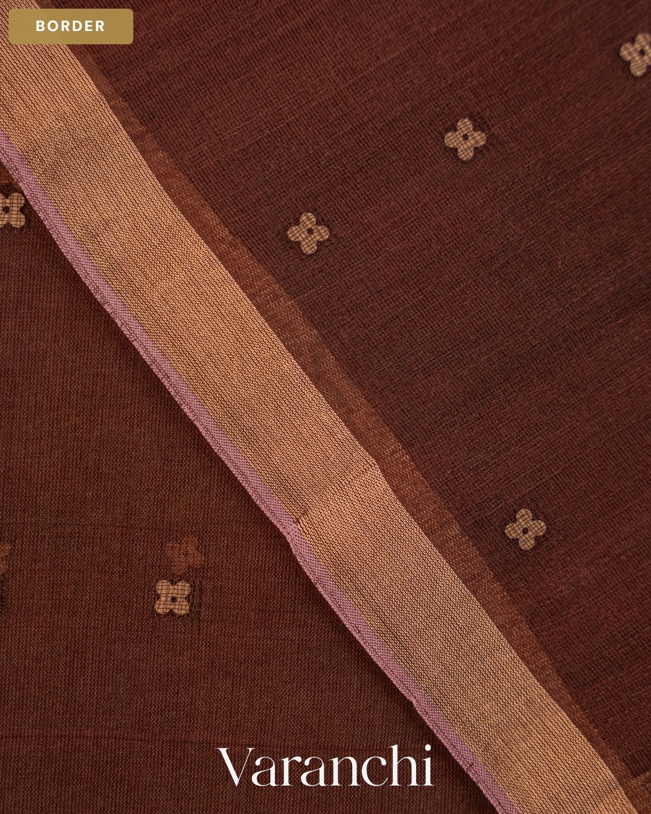 Coffee Brown Sequin Jamdani Paithani Pallu Pure Muslin Silk Handloom Saree — Border