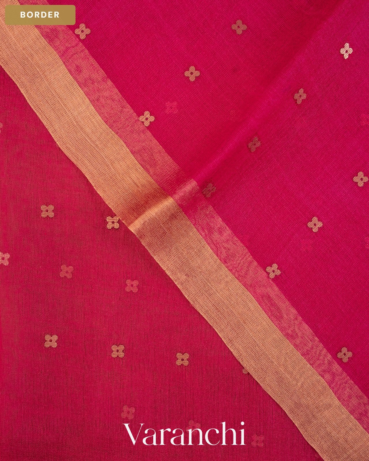 Rani Pink Sequin Jamdani Paithani Pallu Pure Muslin Silk Handloom Saree — Border