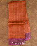 Rust Orange Checkered Pure Tussar Silk Handloom Saree — Full Saree