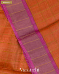 Rust Orange Checkered Pure Tussar Silk Handloom Saree — Border