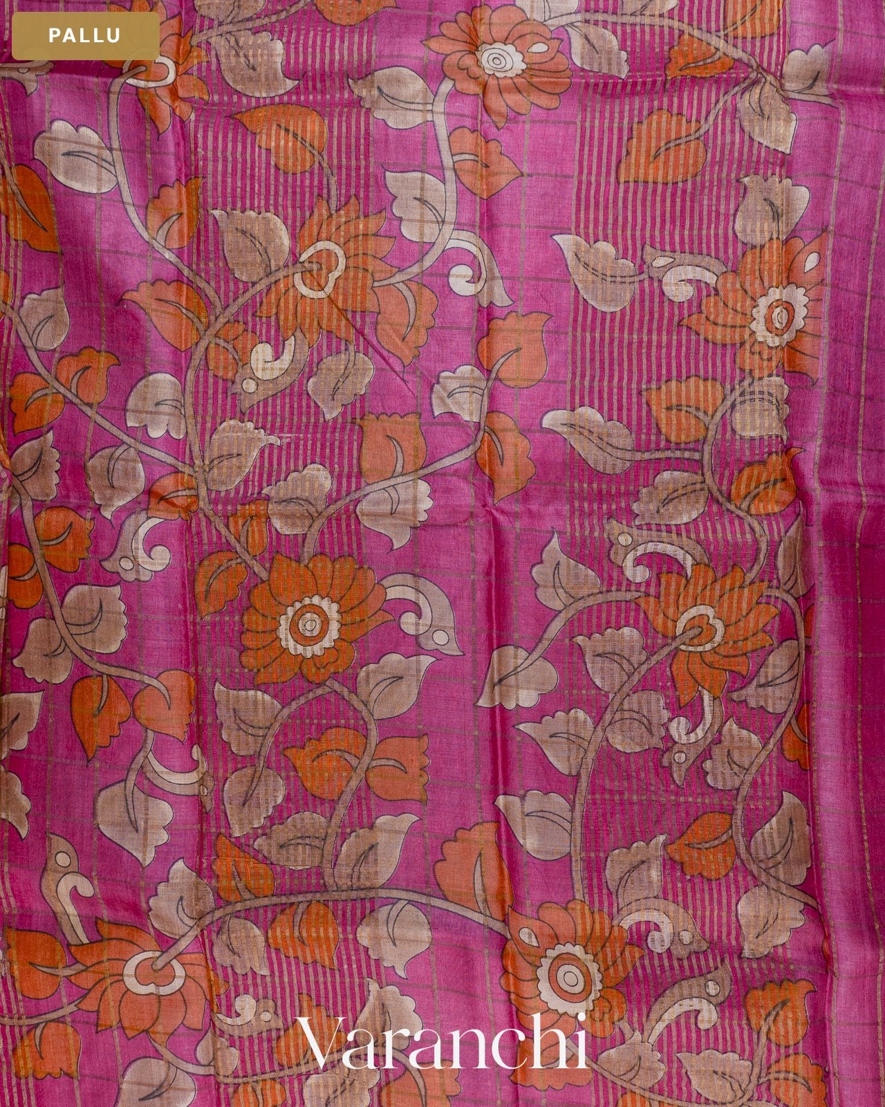 Rust Orange Checkered Pure Tussar Silk Handloom Saree — Pallu