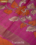 Rust Orange Checkered Pure Tussar Silk Handloom Saree — Blouse