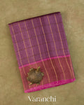 Purple Checkered Pure Tussar Silk Handloom Saree — Folded