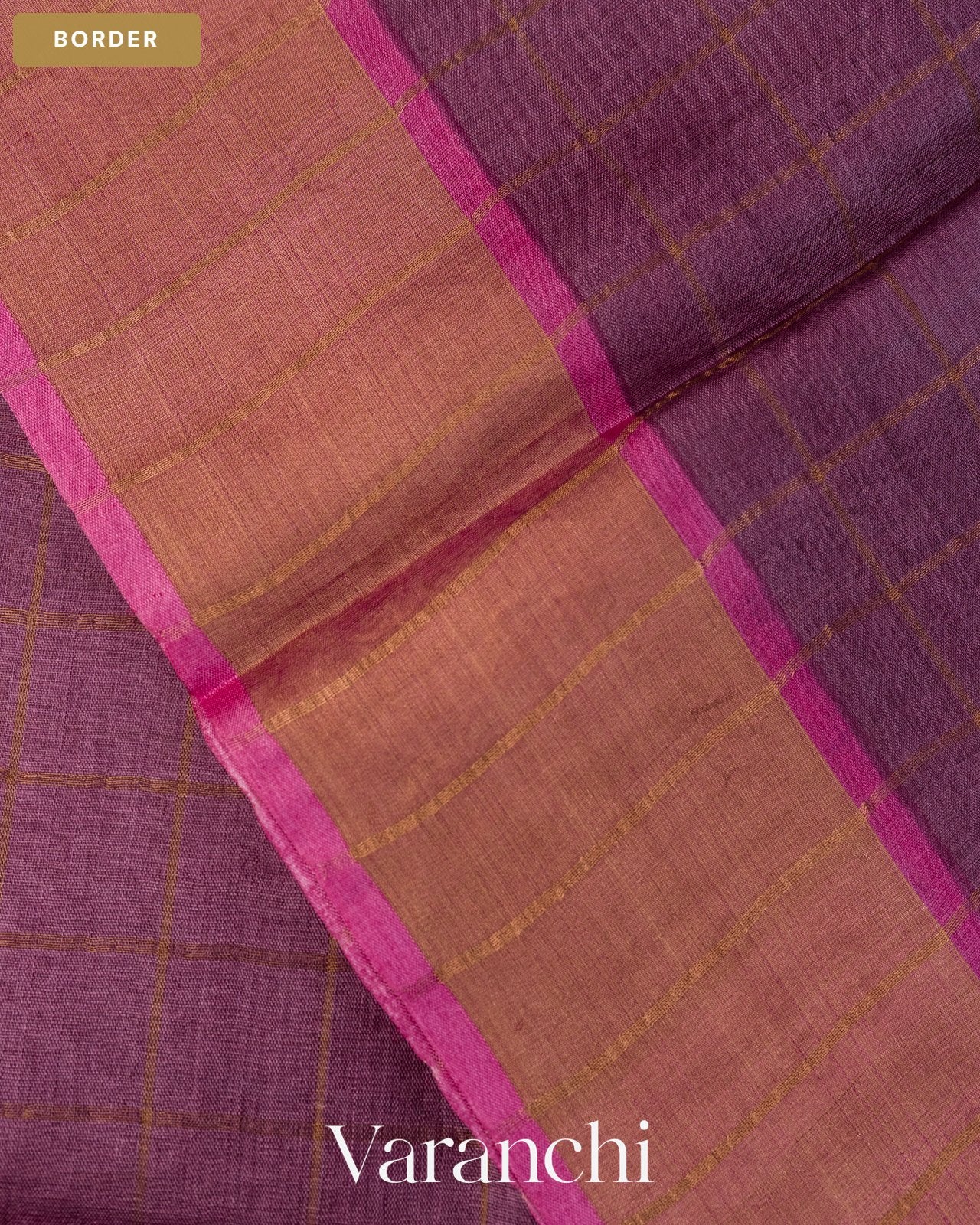 Purple Checkered Pure Tussar Silk Handloom Saree — Border