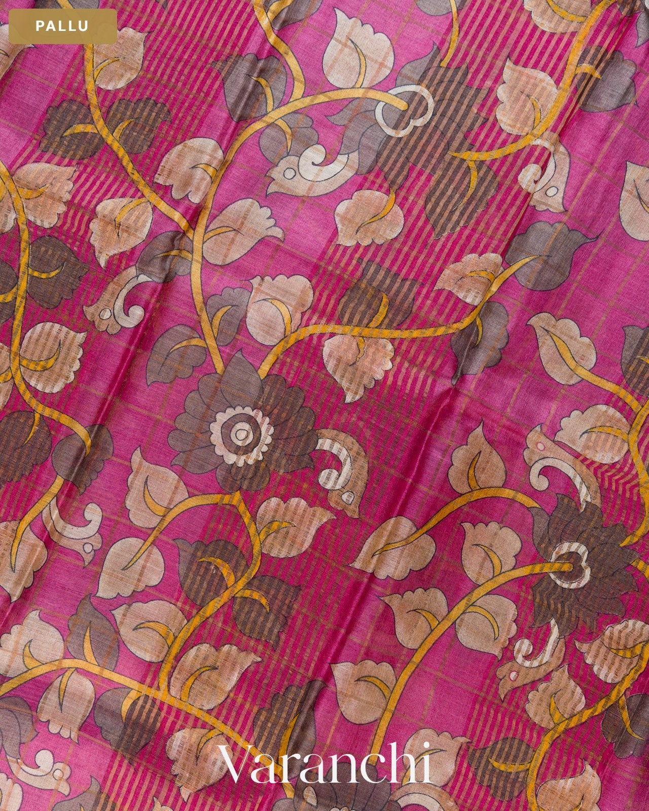 Purple Checkered Pure Tussar Silk Handloom Saree — Pallu