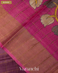 Purple Checkered Pure Tussar Silk Handloom Saree — Blouse
