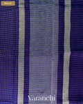 Navy Blue Checkered Pure Kora Silk Saree — Pallu