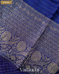 Navy Blue Checkered Pure Kora Silk Saree — Blouse