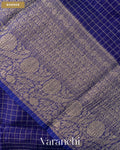 Navy Blue Checkered Pure Kora Silk Saree — Border