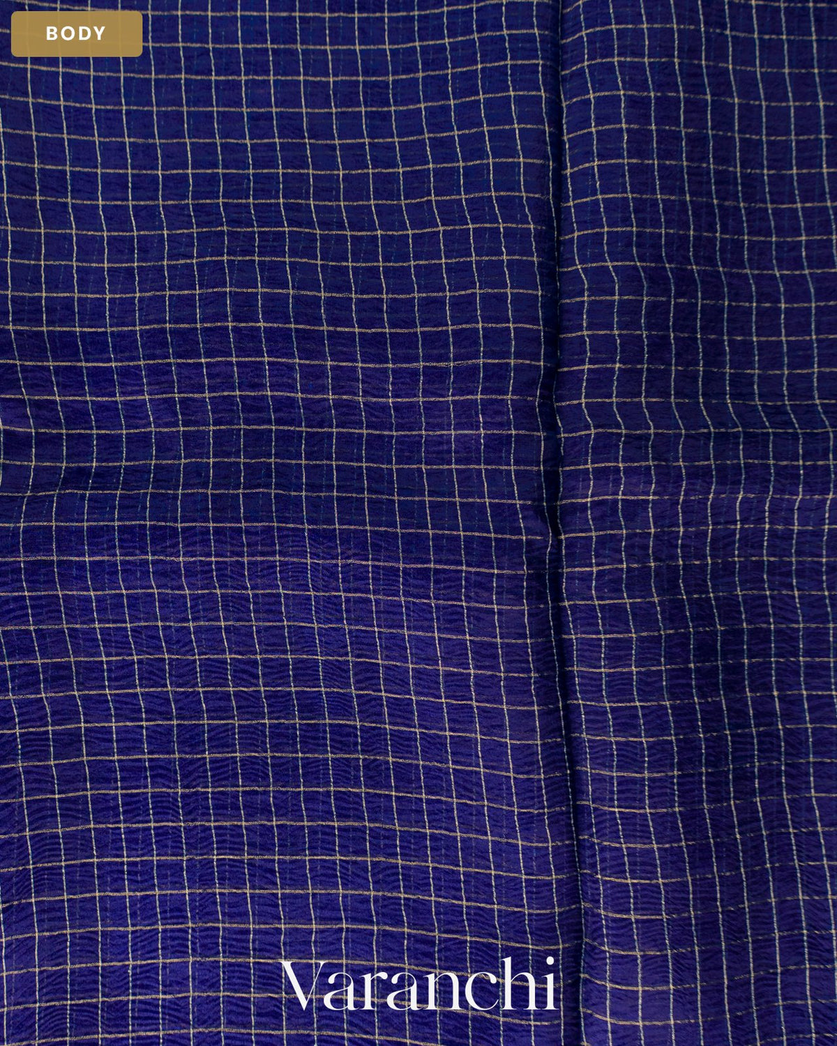 Navy Blue Checkered Pure Kora Silk Saree — Body