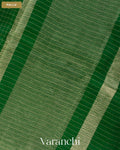 Emerald Green Checkered Pure Kora Silk Saree — Pallu