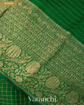Emerald Green Checkered Pure Kora Silk Saree — Blouse