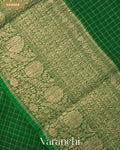 Emerald Green Checkered Pure Kora Silk Saree — Border